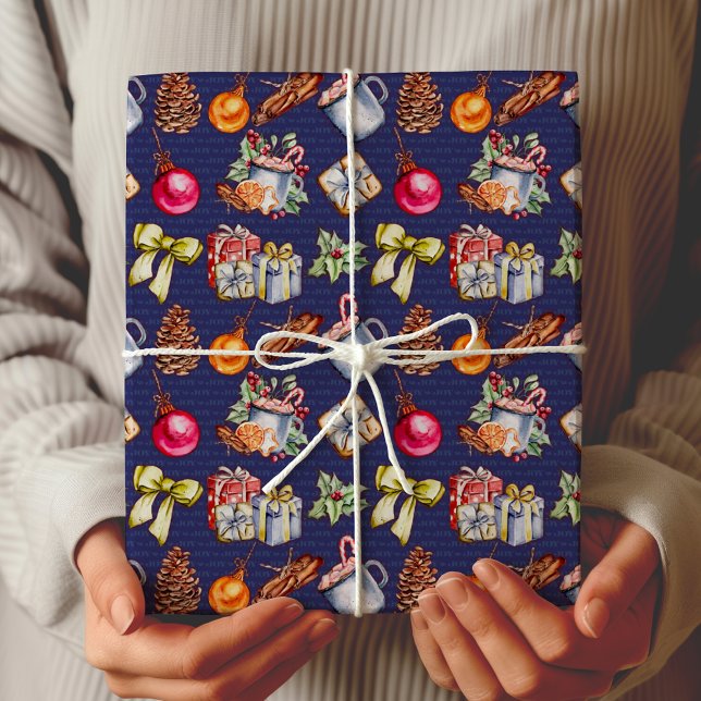 Papier Cadeau Motif de Noël rétro bleu rétro (Créateur téléchargé)