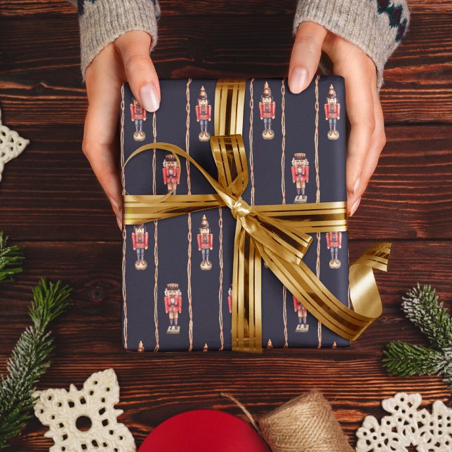 Papier Cadeau Motif de Noël Rétro Dark Navy Nussknacker (Créateur téléchargé)