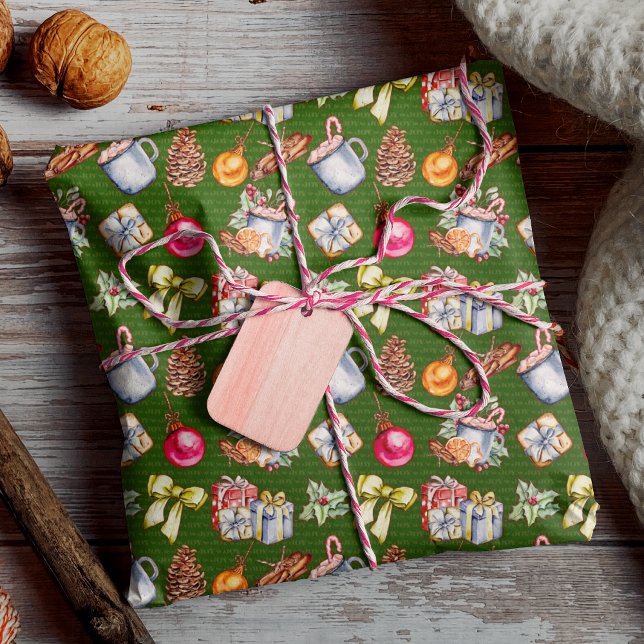 Papier Cadeau Motif de Noël rétro rétro vert (Créateur téléchargé)