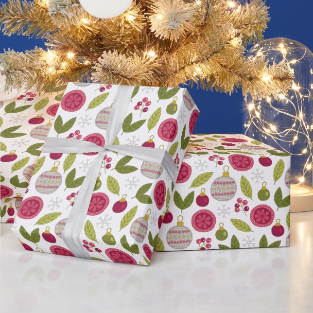Papier Cadeau Motif de Noël rose Bauble vert (Vacances)