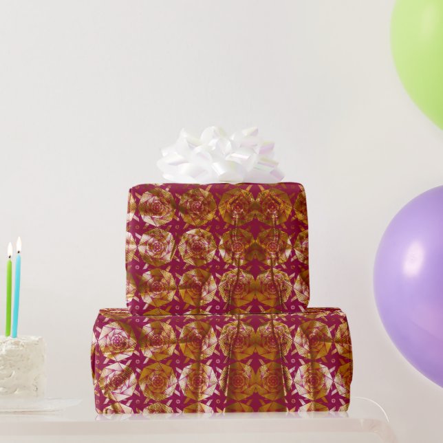 Papier Cadeau Motif de Noël rose cubiste doré  (Cadeaux de fête)
