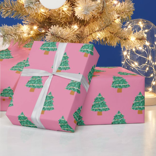 Papier Cadeau Motif de Noël rose et vert (Vacances)