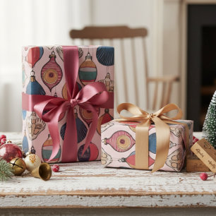 Papier Cadeau Motif de Noël rose Vintage