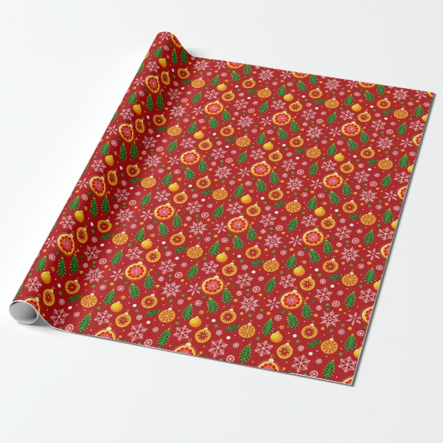 Papier Cadeau Motif de Noël rouge (Déroulé)