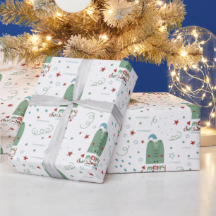 Papier Cadeau Motif de Noël rouge et vert fantaisiste mignon