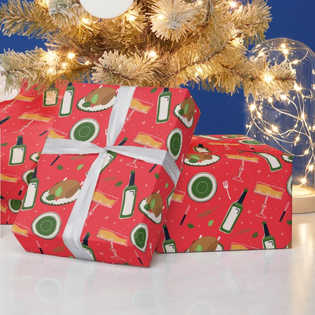 Papier Cadeau Motif de Noël sans couture avec champagne rétro. (Vacances)