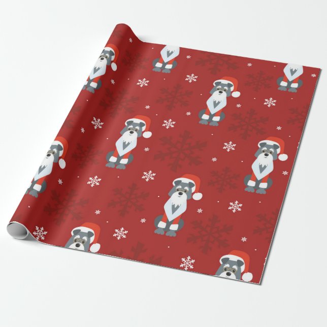 Papier Cadeau Motif de Noël Schnauzer (Déroulé)