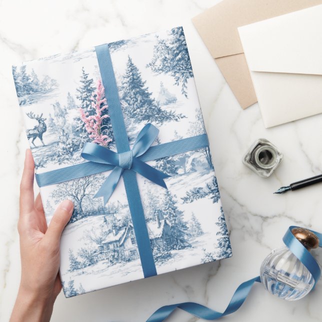 Papier Cadeau Motif de Noël Toile Bleue  (Cadeaux)