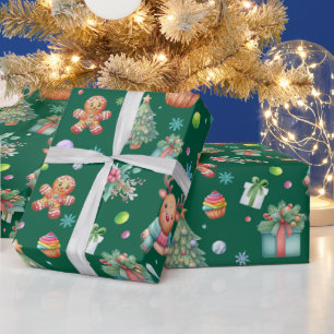 Papier Cadeau Motif de Noël vert foncé Holiday Cheer