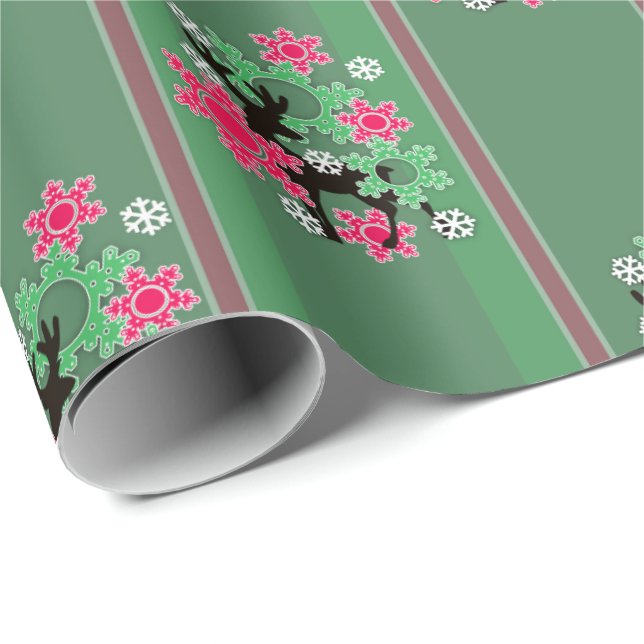 Papier Cadeau Motif de Noël vert, Noël (Coin rond)