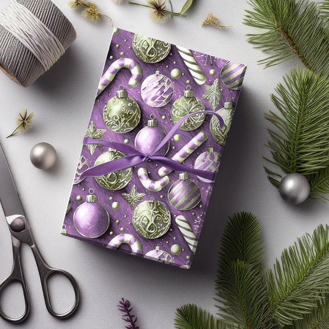 Papier Cadeau Motif de Noël Violet Vert#12 ID1009 (Créateur téléchargé)