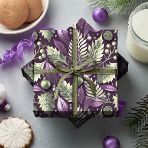 Papier Cadeau Motif de Noël Violet Vert#22 ID1009