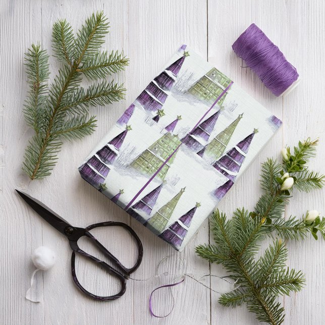 Papier Cadeau Motif de Noël Violet Vert#8 ID1009 (Créateur téléchargé)