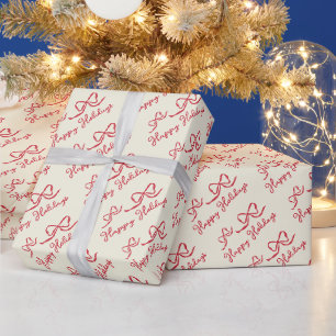 Papier Cadeau Motif de noeud papillon Rouge Beige Joyeuses Fêtes