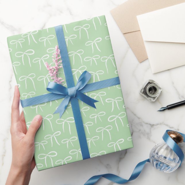 Papier Cadeau Motif de nœuds simples blanc et vert menthe (Cadeaux)