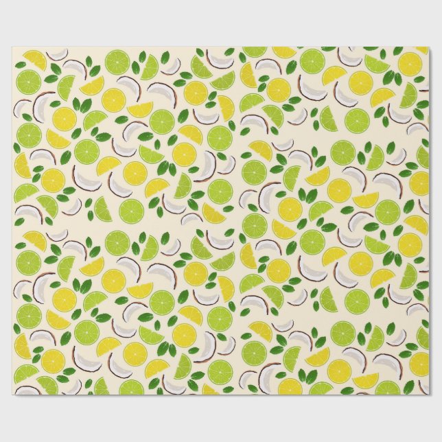 Papier Cadeau Motif de noix de citron vert et de menthe (Plat)
