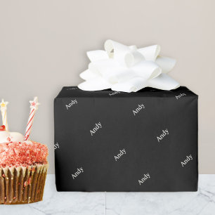 Papier Cadeau Motif de nom ou de mot répétitif noir et blanc