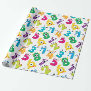 Papier Cadeau Motif de nombres de monstre de dessin animé mignon