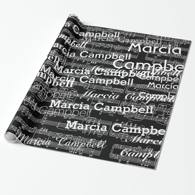 Papier Cadeau motif de noms avec notes musicales (Déroulé)