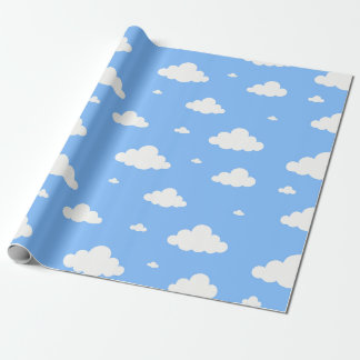 Papier Cadeau Motif de nuages blancs mignons ciel bleu emballage