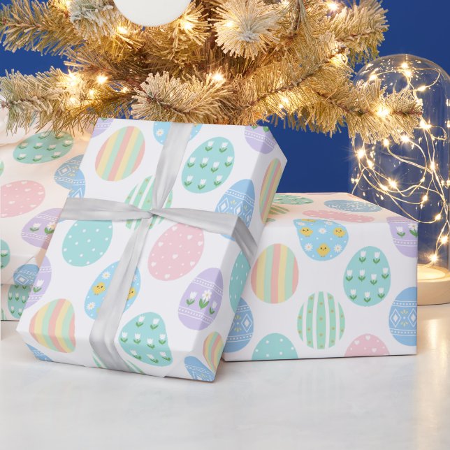 Papier Cadeau Motif de œufs de Pâques pastel mignon  (Vacances)