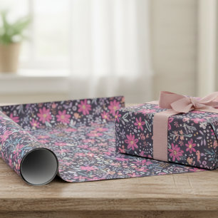 Papier Cadeau Motif de paillettes florales roses