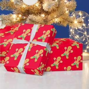 Papier Cadeau Motif de pain d'épices rouge noël