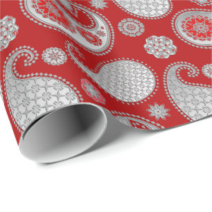 Papier Cadeau Motif de Paisley, gris argenté/gris sur