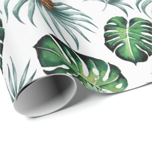 Papier Cadeau Motif de palmier de jungle à l'aquarelle tropicale