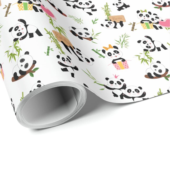 Papier Cadeau Motif de Panda (Coin rond)