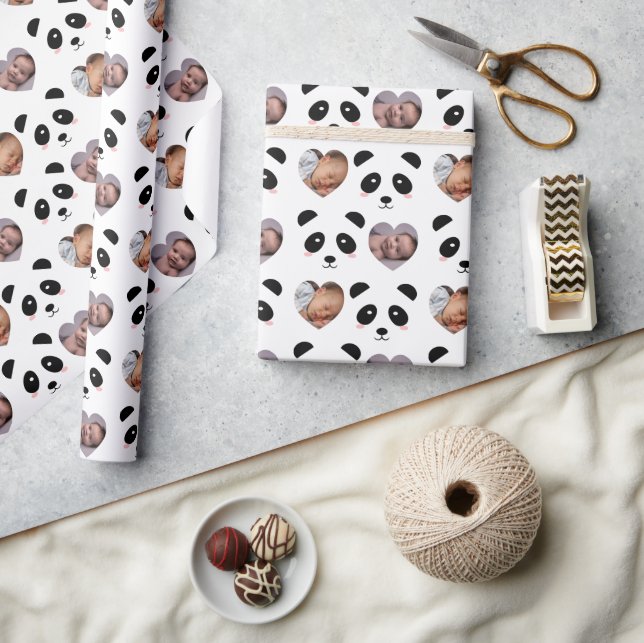 Papier Cadeau Motif de panda mignon Photo noir et blanc (Artisanat)