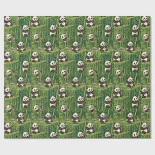 Papier Cadeau Motif de pandas mignons dans une forêt de bambou