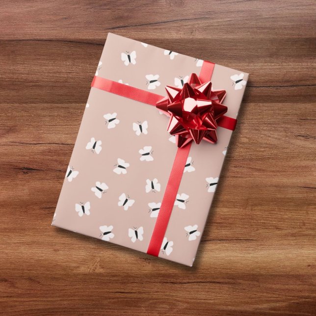 Papier Cadeau Motif de papillon à main mignon sur rose (Créateur téléchargé)