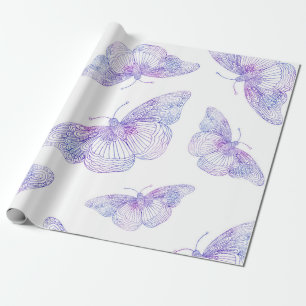 Papier Cadeau Motif de papillon violet d'aquarelle
