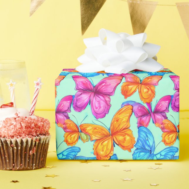 Papier Cadeau Motif de papillons colorés (Fête d'anniversaire)