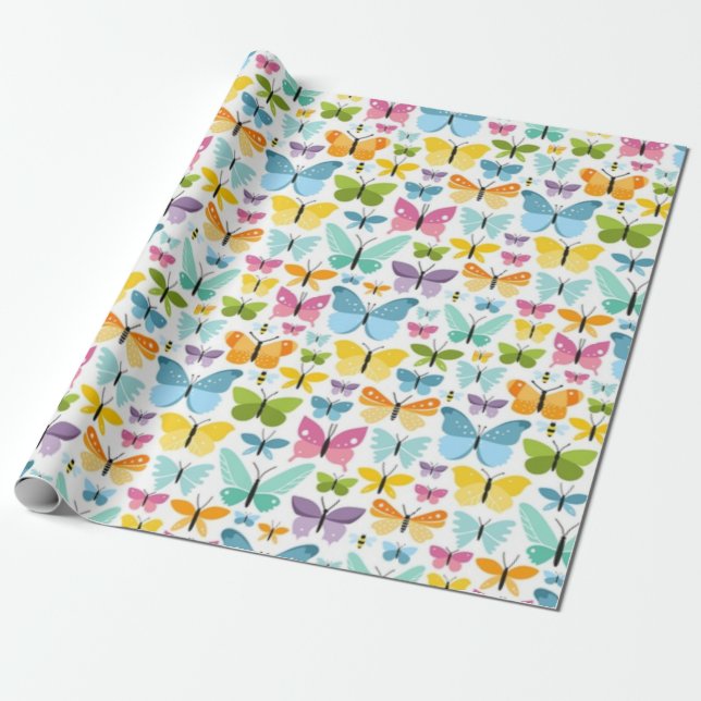 Papier Cadeau Motif de papillons colorés (Déroulé)