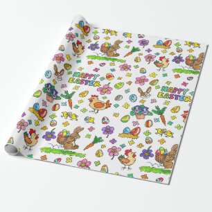 Papier Cadeau Motif de Pâques de dessin animé ludique