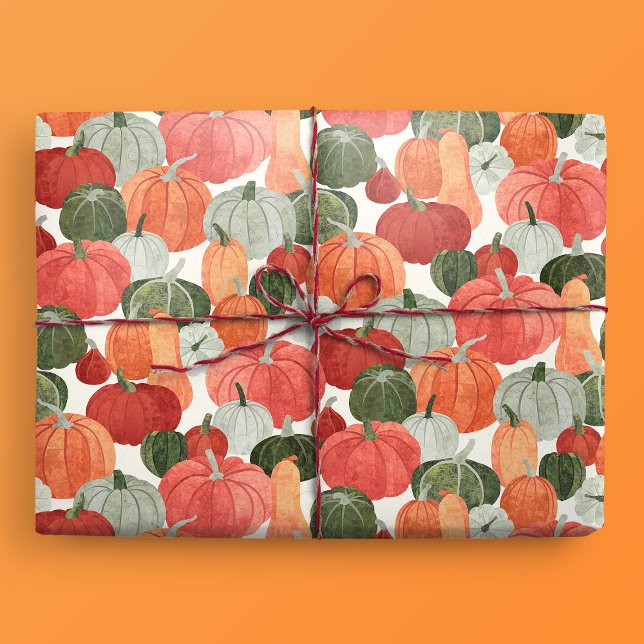 Papier Cadeau Motif de patchs Citrouille illustré (Gift Mockup)