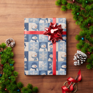 Papier Cadeau Motif de patchwork de bonhommes de neige et de flo