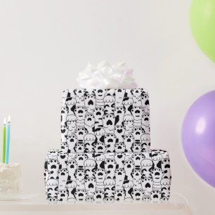 Papier Cadeau Motif de pattes de chats mignons noir blanc 