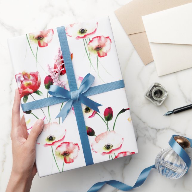 Papier Cadeau Motif De Pavot En Blanc (Cadeaux)