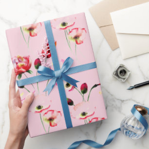 Papier Cadeau Motif De Pavot Sur Rose Vierge