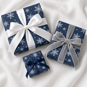 Papier Cadeau Motif de Pays des Merveilles d'Hiver Flocon de Nei