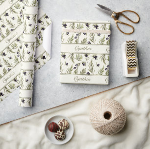Papier Cadeau Motif de pays français à l'aquarelle Nom olive
