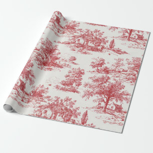 Papier Cadeau Motif de paysage campagnard Toile Rouge Rustique