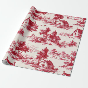 Papier Cadeau Motif de paysage campagnard Toile Rouge Rustique