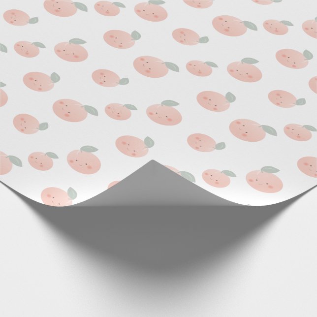 Papier Cadeau Motif de pêche mignon kawaii blanc et rose (Coin)