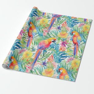 Papier Cadeau Motif de perroquet arc-en-ciel tropical