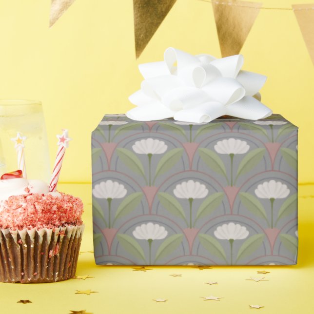 Papier Cadeau Motif de pétoncle avec fleur blanche (Fête d'anniversaire)