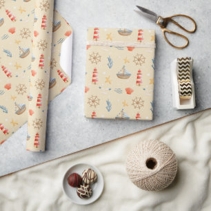 Papier Cadeau Motif de phare Boho Nautical Boat